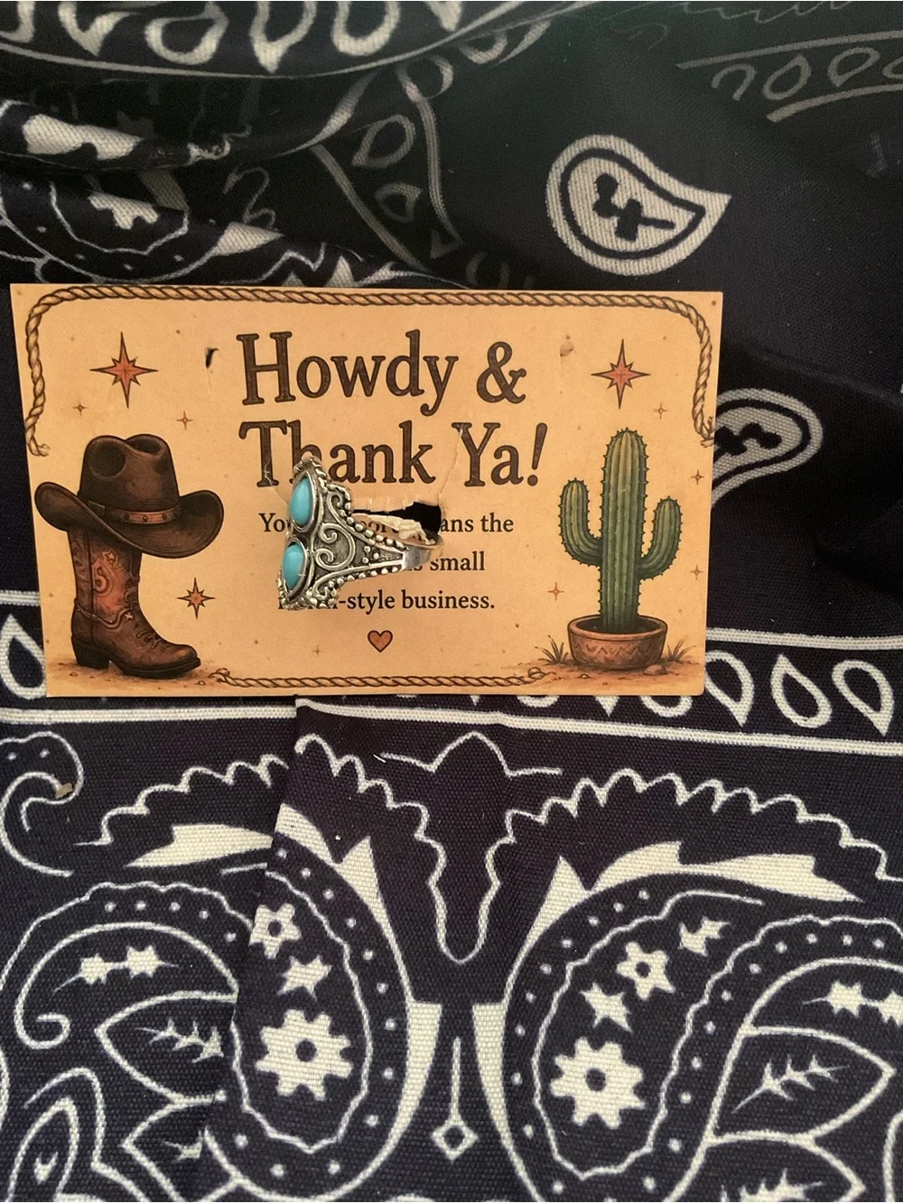 Cowgirl Western Style Double Turquoise Stone Ring